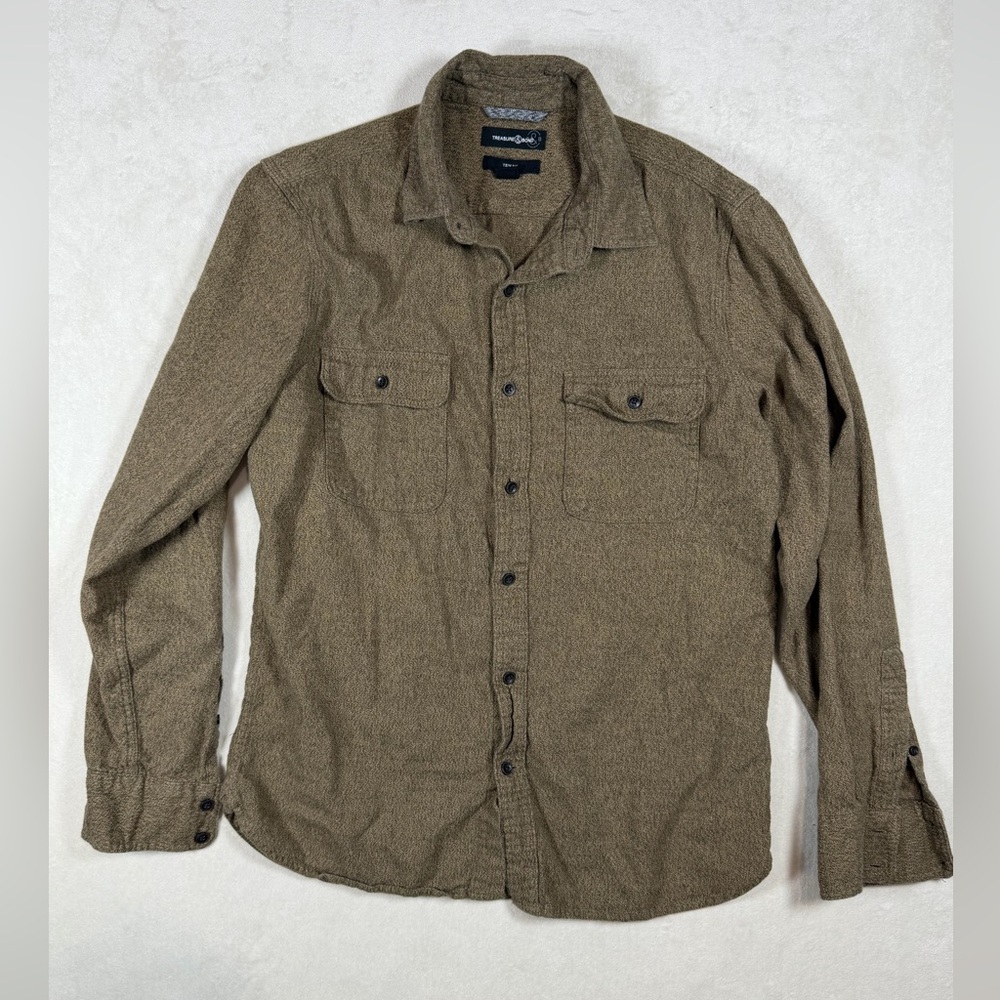 Treasure & Bond Trim Fit Size Medium Brown Casual Soft Cotton Button Down Shirt